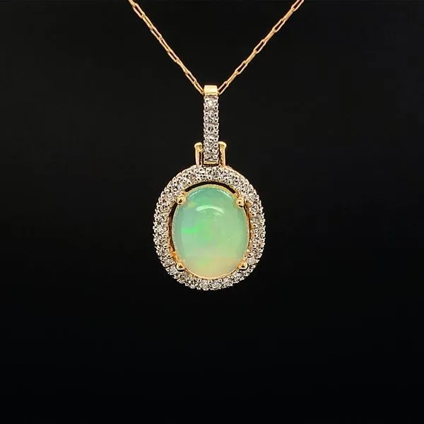 Natural Ethiopian Opal And Diamond Halo Style Pendant Geralds Jewelry Oak Harbor, WA