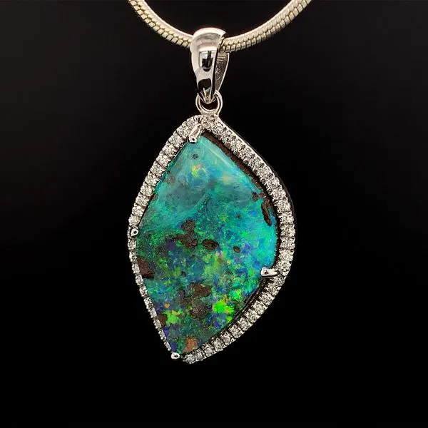 Australian Boulder Opal With Diamond Halo Image 2 Geralds Jewelry Oak Harbor, WA