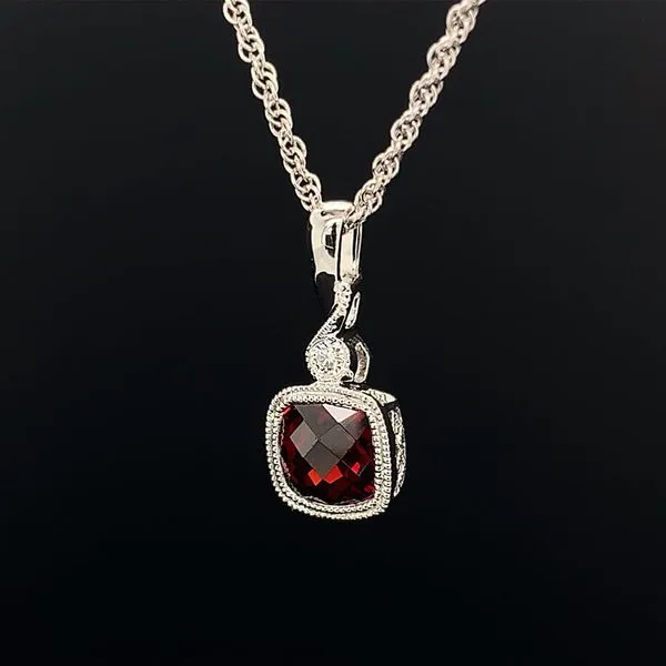 White Gold Garnet And Diamond Pendant Image 2 Geralds Jewelry Oak Harbor, WA