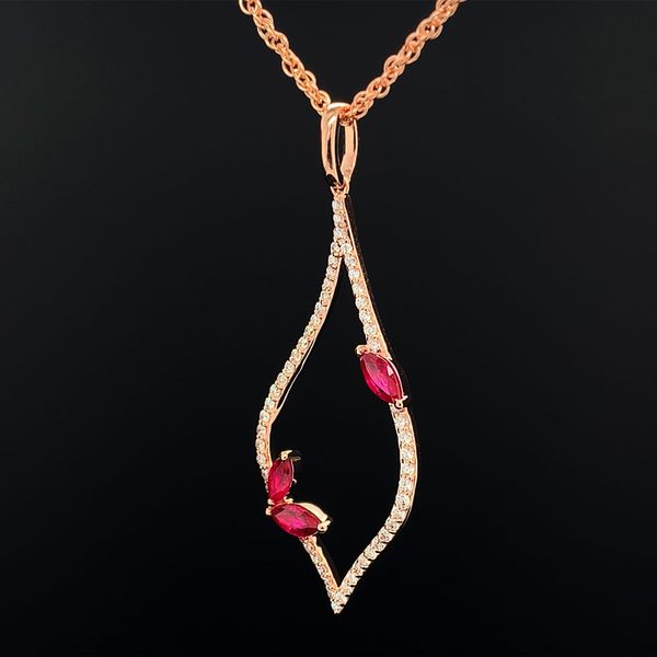 Rose Gold, Ruby And Diamond Teardrop Pendant Image 2 Geralds Jewelry Oak Harbor, WA
