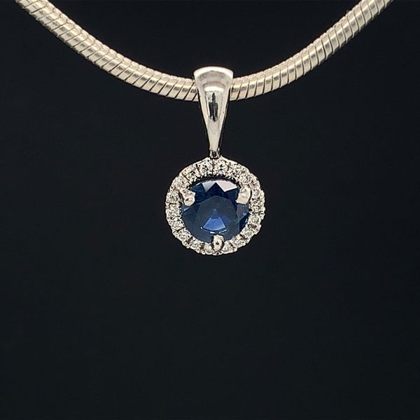 Natural Blue Sapphire And Diamond Halo Pendant Geralds Jewelry Oak Harbor, WA