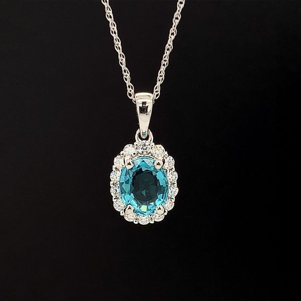 Natural Blue/Green Tourmaline And Diamond Halo Style Pendant Geralds Jewelry Oak Harbor, WA