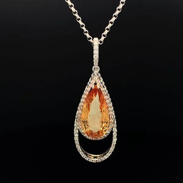 Pear Shape Natural Imperial Topaz And Diamond Pendant Geralds Jewelry Oak Harbor, WA