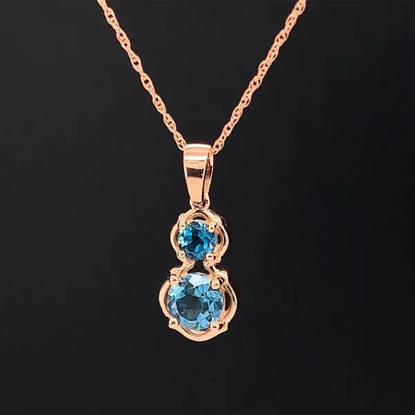 London Blue Topaz 2 Stone Pendant in Rose Gold Image 2 Geralds Jewelry Oak Harbor, WA