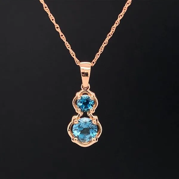 London Blue Topaz 2 Stone Pendant in Rose Gold Geralds Jewelry Oak Harbor, WA