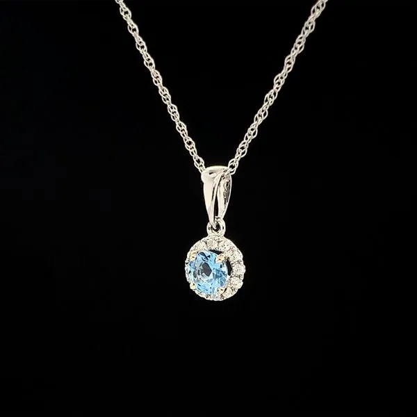 Petite Aquamarine And Diamond Halo Pendant Image 2 Geralds Jewelry Oak Harbor, WA
