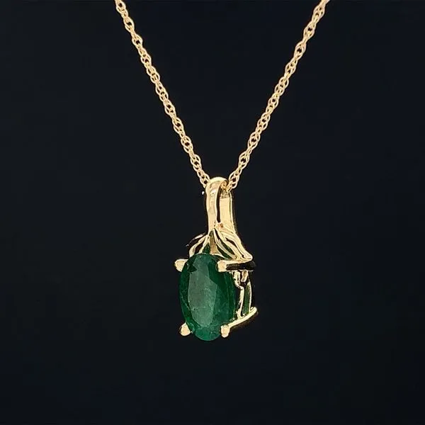 Natural Emerald Pendant With Yellow Gold Leaf Accents Image 2 Geralds Jewelry Oak Harbor, WA