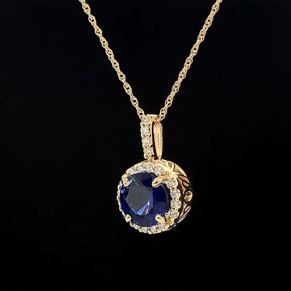 Sapphire And Halo Style Diamond Pendant in 14K Yellow Gold Image 2 Geralds Jewelry Oak Harbor, WA