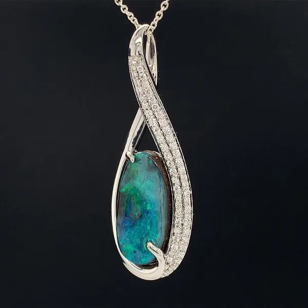 Custom Australian Boulder Opal And Diamond Pendant Image 2 Geralds Jewelry Oak Harbor, WA