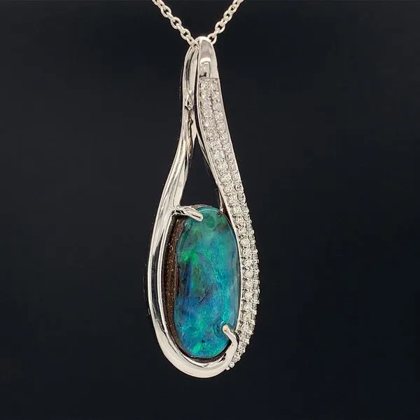 Custom Australian Boulder Opal And Diamond Pendant Image 3 Geralds Jewelry Oak Harbor, WA