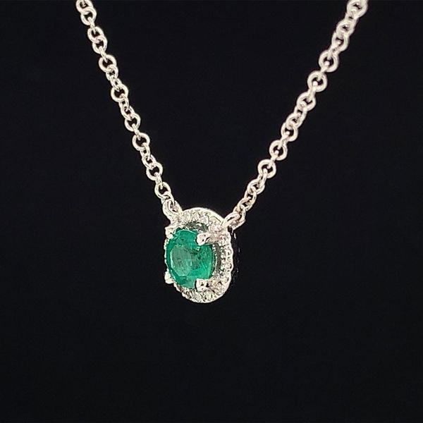 Emerald And Diamond Halo Station Necklace Image 2 Geralds Jewelry Oak Harbor, WA