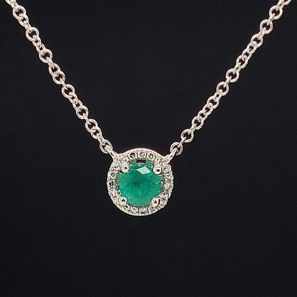 Emerald And Diamond Halo Station Necklace Geralds Jewelry Oak Harbor, WA