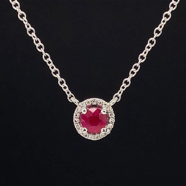 Ruby And Diamond Halo Station Necklace Geralds Jewelry Oak Harbor, WA