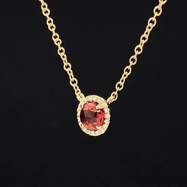Garnet And Diamond Halo Station Necklace Image 2 Geralds Jewelry Oak Harbor, WA