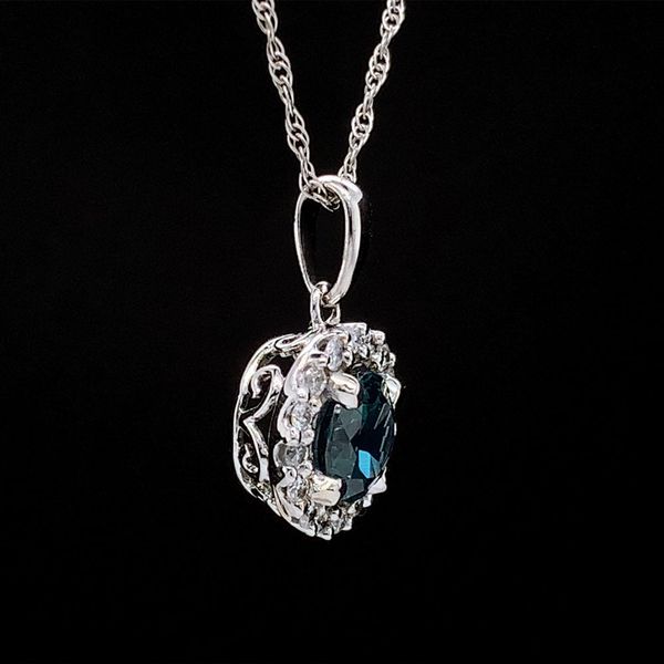 Natural Blue/Green Sapphire And Diamond Halo Pendant Image 3 Geralds Jewelry Oak Harbor, WA