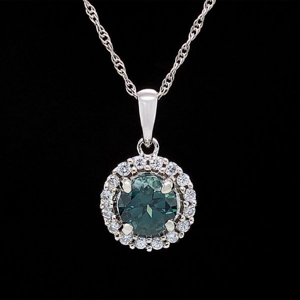 Natural Blue/Green Sapphire And Diamond Halo Pendant Geralds Jewelry Oak Harbor, WA