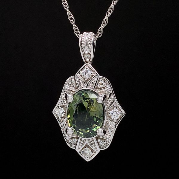 2.41Ct Oval Green Sapphire And Diamond Pendant Image 2 Geralds Jewelry Oak Harbor, WA