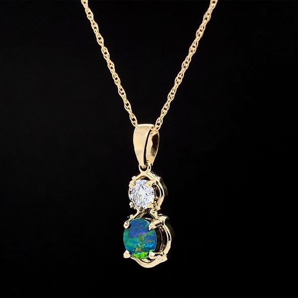 Yellow Gold Opal and Diamond Pendant Image 2 Geralds Jewelry Oak Harbor, WA