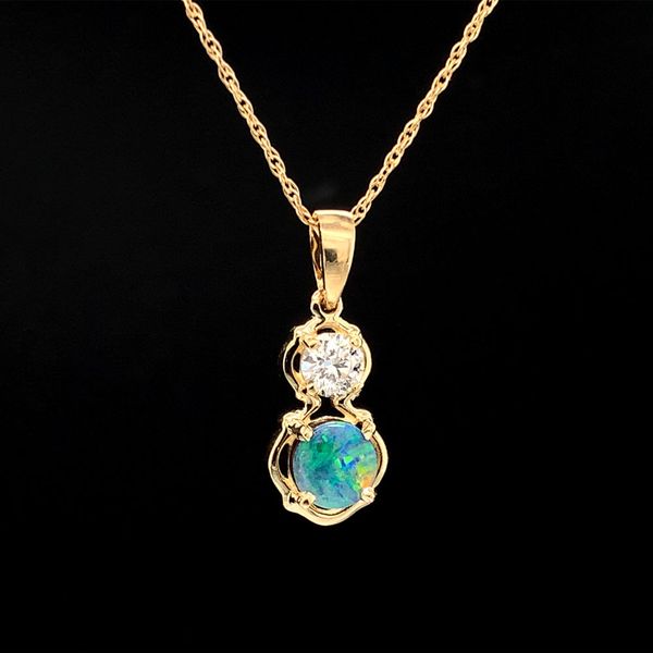 Yellow Gold Opal and Diamond Pendant Image 3 Geralds Jewelry Oak Harbor, WA