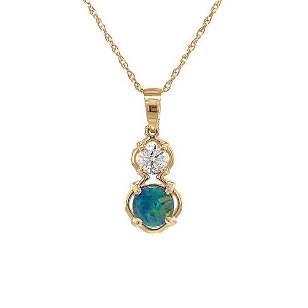Yellow Gold Opal and Diamond Pendant Image 4 Geralds Jewelry Oak Harbor, WA