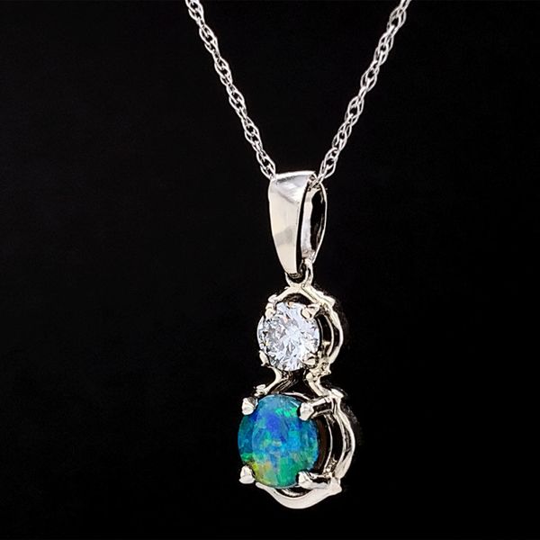 White Gold Opal and Diamond Pendant Image 2 Geralds Jewelry Oak Harbor, WA