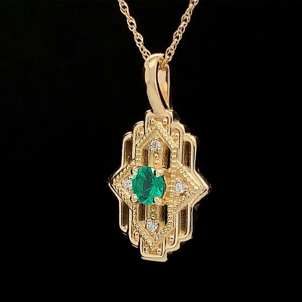 Art Deco Style Emerald And Diamond Pendant Image 2 Geralds Jewelry Oak Harbor, WA