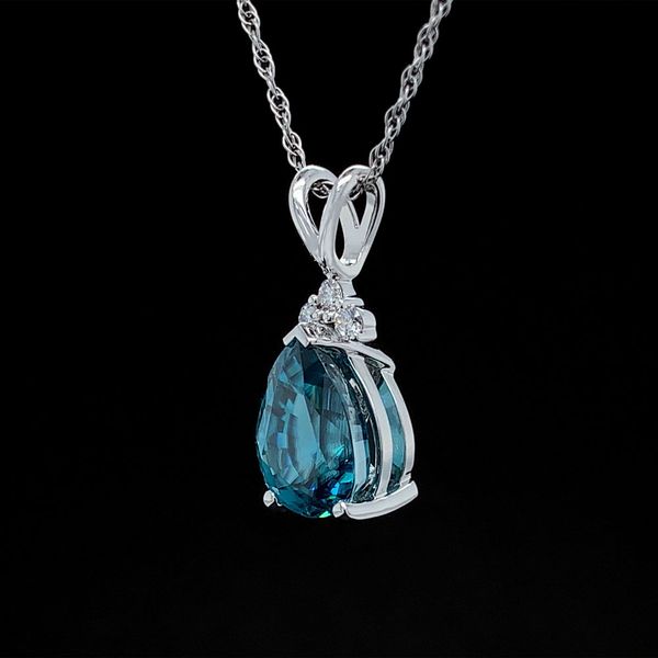 Pear Shape Blue Zircon And Diamond Pendant Image 3 Geralds Jewelry Oak Harbor, WA