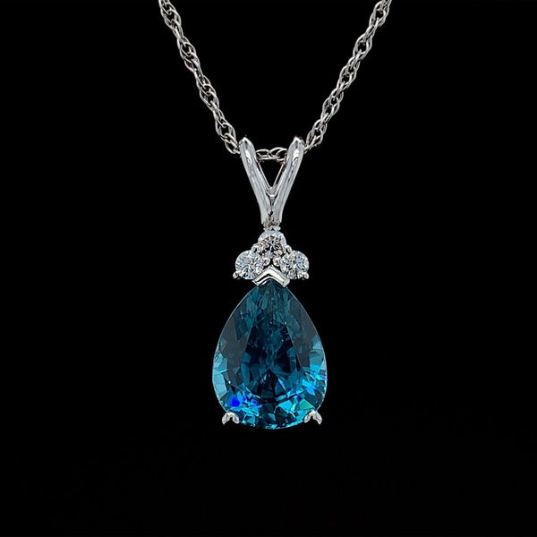 Pear Shape Blue Zircon And Diamond Pendant Geralds Jewelry Oak Harbor, WA