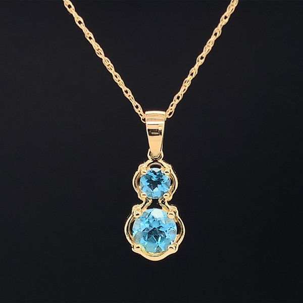 Swiss Blue Topaz 2 Stone Pendant in Yellow Gold Geralds Jewelry Oak Harbor, WA