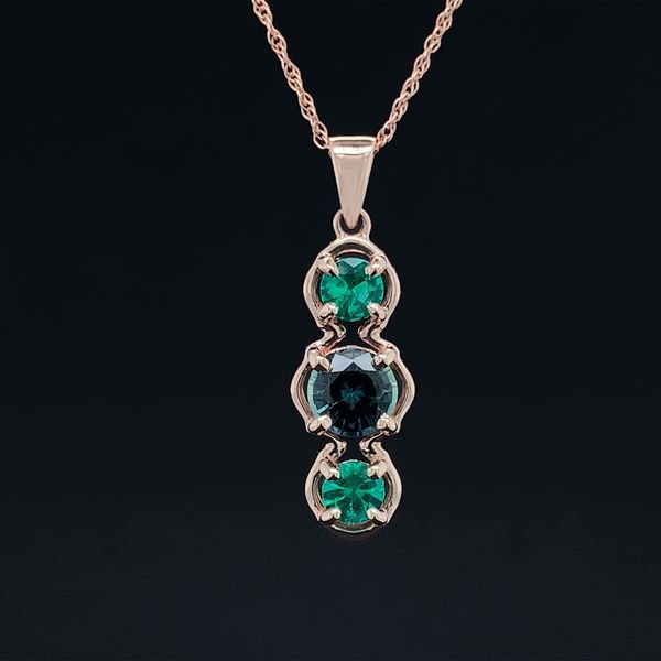 Emerald and Montana Sapphire 3 Stone Pendant Geralds Jewelry Oak Harbor, WA