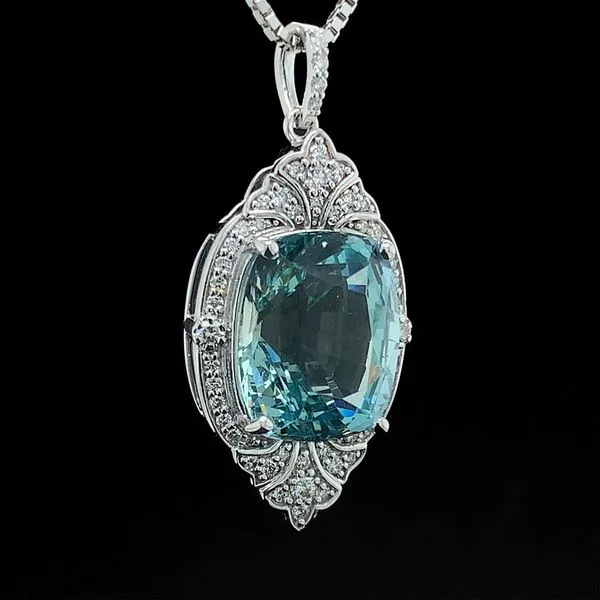 Custom Aquamarine And Diamond Vintage Inspired Pendant Image 2 Geralds Jewelry Oak Harbor, WA