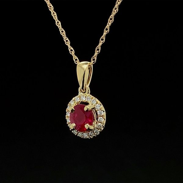 Ruby And Diamond Halo Pendant Image 2 Geralds Jewelry Oak Harbor, WA