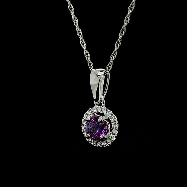 Purple Sapphire And Diamond Halo Pendant Image 2 Geralds Jewelry Oak Harbor, WA