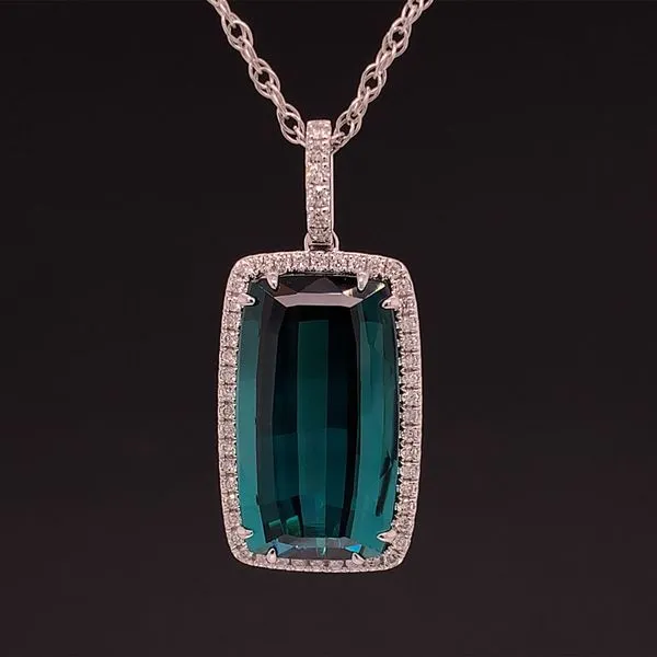 Oval Dark Teal Tourmaline And Diamond Pendant Geralds Jewelry Oak Harbor, WA
