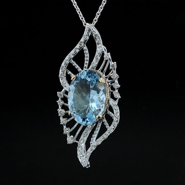 Oval Aquamrine And Diamond Slider Pendant Image 2 Geralds Jewelry Oak Harbor, WA