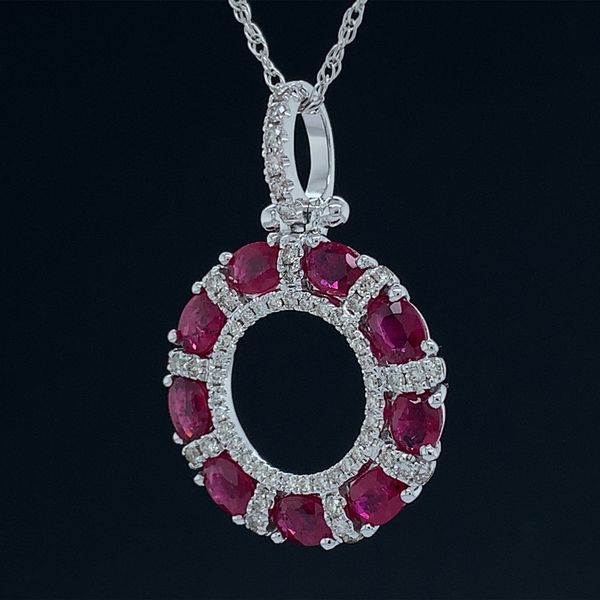 Ruby And Diamond Circle Pendant Image 2 Geralds Jewelry Oak Harbor, WA