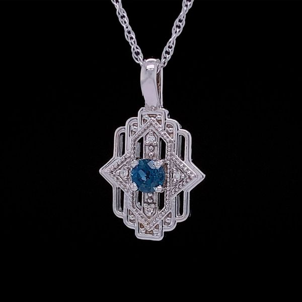 Art Deco Style London Blue Topaz And Diamond Pendant Image 2 Geralds Jewelry Oak Harbor, WA
