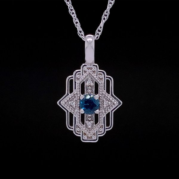 Art Deco Style London Blue Topaz And Diamond Pendant Geralds Jewelry Oak Harbor, WA