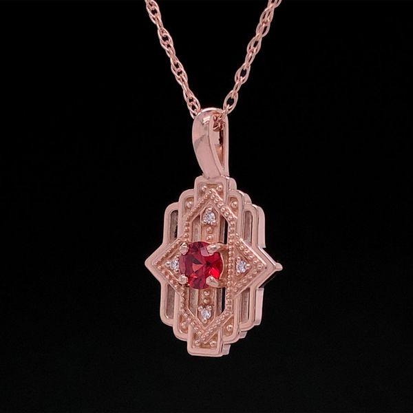 Art Deco Style Fire Ruby and Diamond Pendant Image 2 Geralds Jewelry Oak Harbor, WA