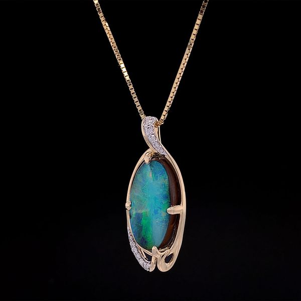Custom Australian Boulder Opal And Diamond Pendant Image 2 Geralds Jewelry Oak Harbor, WA