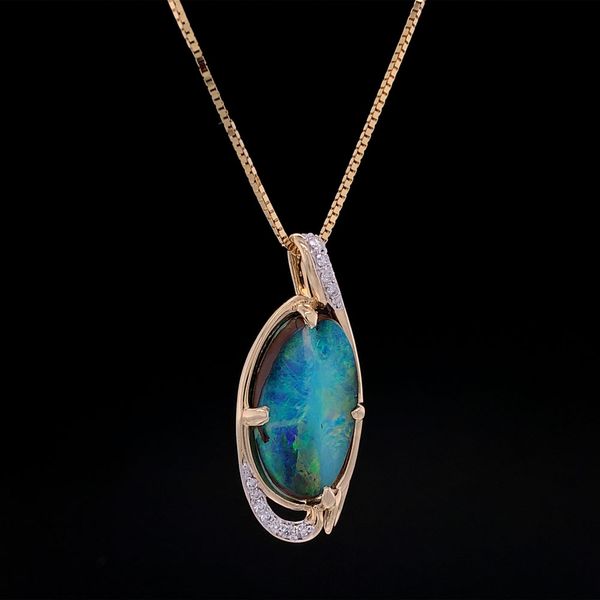 Custom Australian Boulder Opal And Diamond Pendant Image 3 Geralds Jewelry Oak Harbor, WA