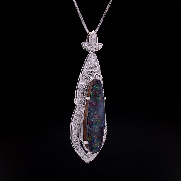 Custom Vintage Style Australian Boulder Opal And Diamond Pendant Image 3 Geralds Jewelry Oak Harbor, WA