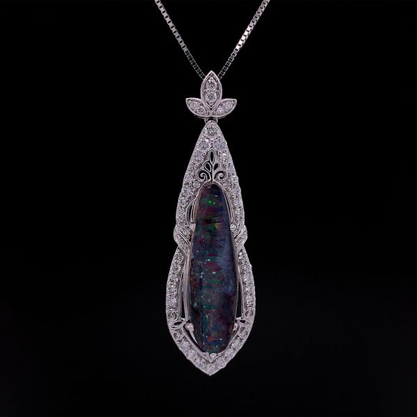 Custom Vintage Style Australian Boulder Opal And Diamond Pendant Geralds Jewelry Oak Harbor, WA