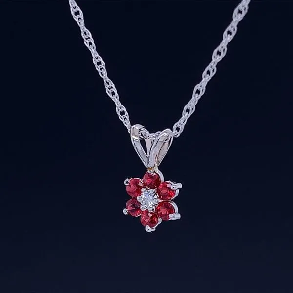 Petite Fire Ruby And Diamond Flower Pendant Image 2 Geralds Jewelry Oak Harbor, WA