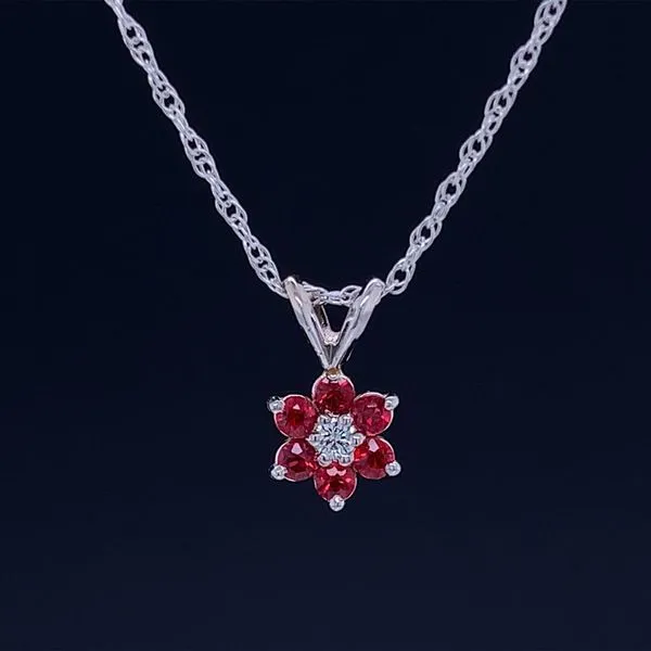 Petite Fire Ruby And Diamond Flower Pendant Geralds Jewelry Oak Harbor, WA
