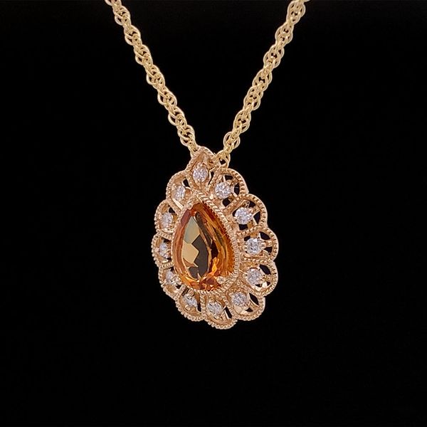 Pear Shaped Citrine Pendant with Diamond Halo Image 2 Geralds Jewelry Oak Harbor, WA