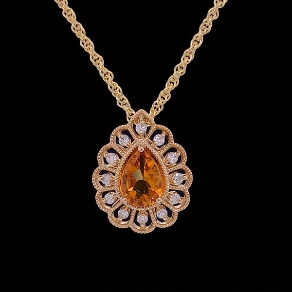 Pear Shaped Citrine Pendant with Diamond Halo Geralds Jewelry Oak Harbor, WA