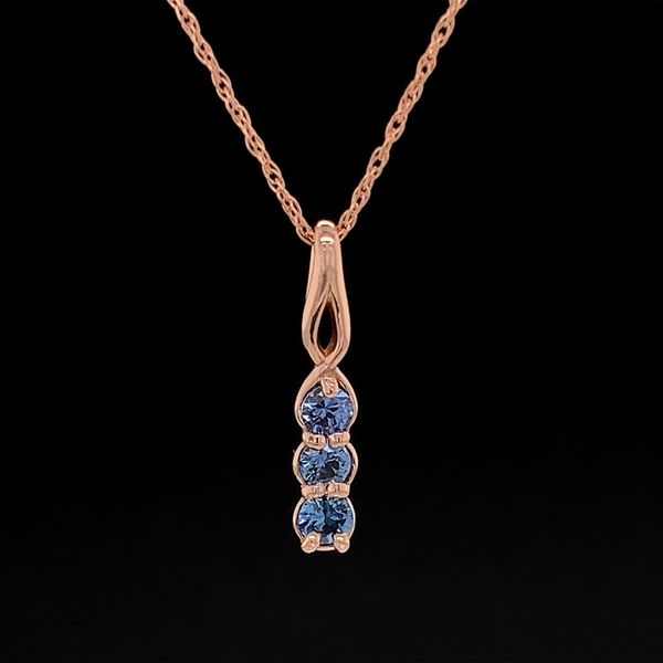Petite Rose Gold Three Stone Yogo Sapphire Pendant Geralds Jewelry Oak Harbor, WA