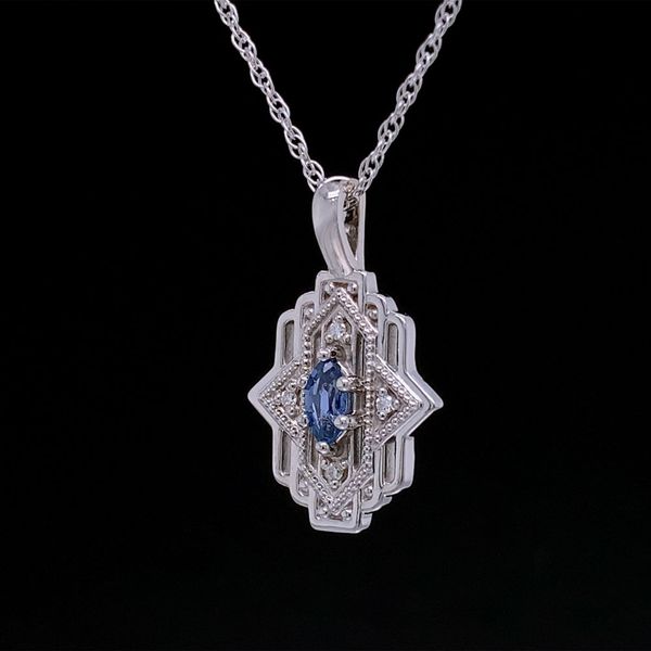 Art Deco Style Marqusie Yogo Sapphire And Diamond Pendant Image 2 Geralds Jewelry Oak Harbor, WA