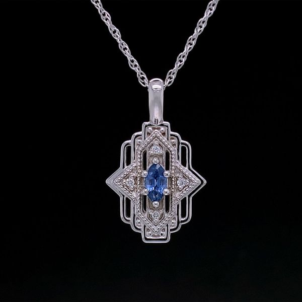 Art Deco Style Marqusie Yogo Sapphire And Diamond Pendant Geralds Jewelry Oak Harbor, WA